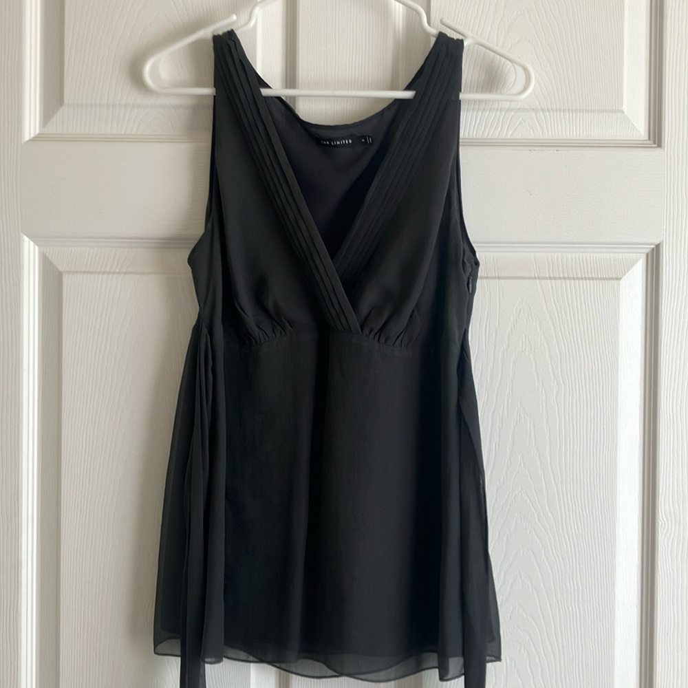 Silk V-neck Top Charcoal Gray